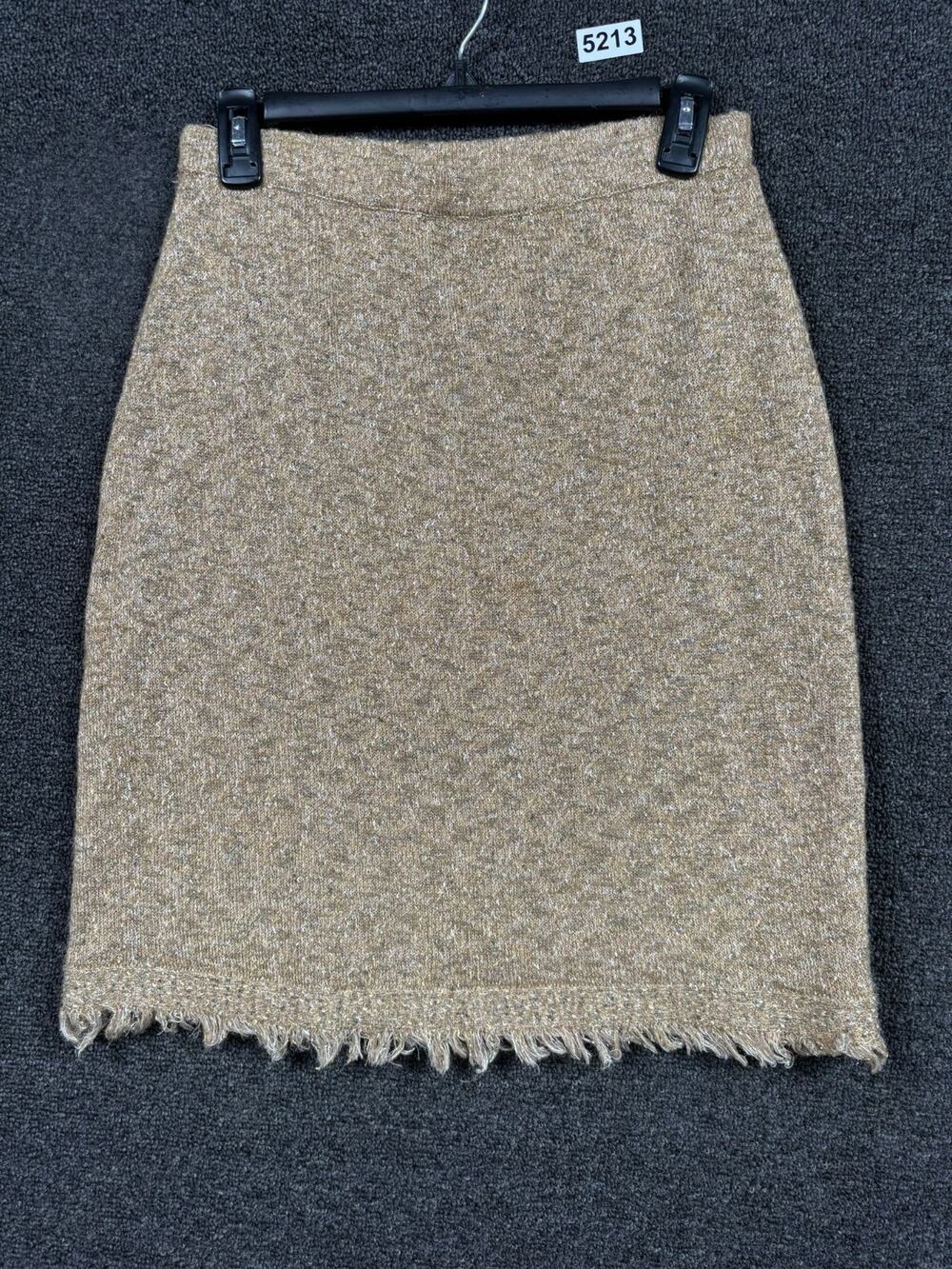 Kate Hill Mohair Knit Skirt Womens Size PM Beige Gold Metallic With Fringe